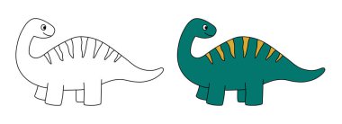 Şirin dinozor karakteri. Düzenlenebilir felç. Sayfa şablonu boyanıyor. Baskı, tebrik kartı, davetiye ve kitap için tasarım ögesi. İzole vektör illüstrasyonu