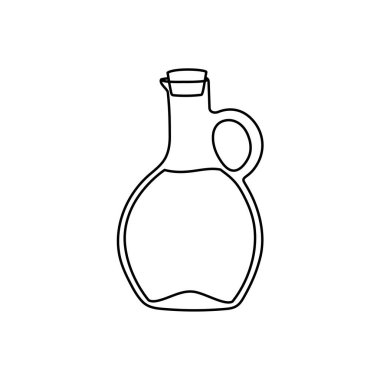 El çizimi cam yağ şişesi. Düzenlenebilir felç. Gıda ambalajı tasarımı, kozmetik ürünleri, menü, kartpostal için tasarım elemanı. İzole vektör illüstrasyonu 