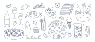 El çizimi Akdeniz yemekleri seti. Baskı için karalama çizimi, menü tasarımı, poster, afiş. İzole vektör illüstrasyonu 