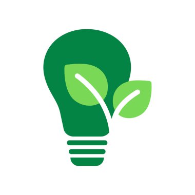 Yeşil renkli yaprak ikonlu ampul. Yeşil sanayi konsepti. İzole vektör illüstrasyonu