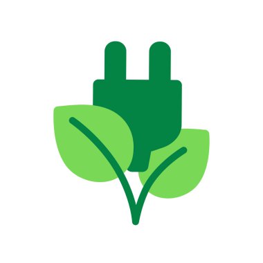 Yeşil renkli yaprak ikonlu güç dolgusu. Yeşil endüstri ve sürdürülebilirlik kavramı. İzole vektör illüstrasyonu