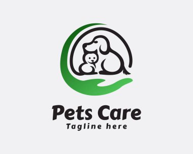 Köpek kedi bakımı el logo şablonu çizimi