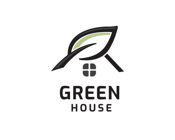 простой современный дом дом недвижимость зеленый лист эко крыши логотип иллюстрации