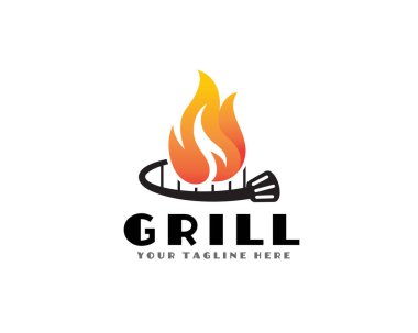 Fire Grill Barbekü Logosu tasarım vektör şablonu çizim ilhamı