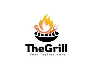 Izgara ateşi barbekü şefi logo tasarım vektör şablonu çizim ilham