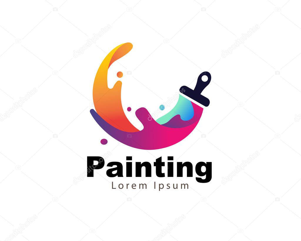 Paint brush liquid coloring logo icon symbol design template illustration inspiration
