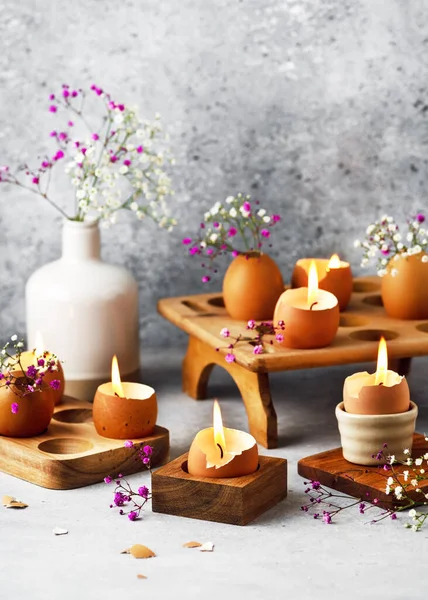 Beautiful Handmade Candles Made Eggshells Wax Easy Handmade Home Decoration — Fotografia de Stock