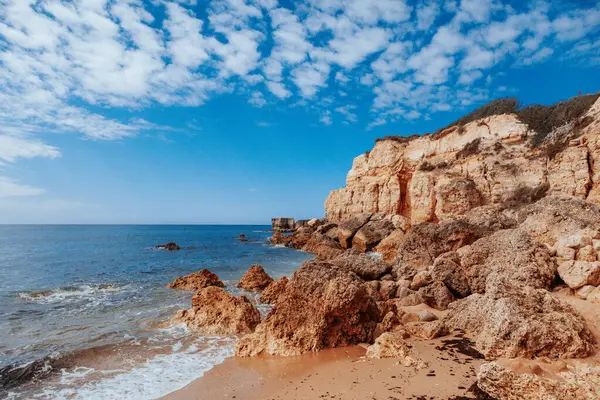 Albufeira海滩 葡萄牙Albufeira城堡海滩全景 浑浊的海滩 — 图库照片