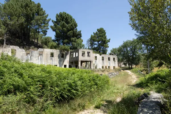 stock image Ruins of the historic Termas do Cr in Sabugal, Portugal. The abandoned spa structure, with its crumbling walls and overgrown surroundings, stands as a silent reminder of the past, blending history with nature.