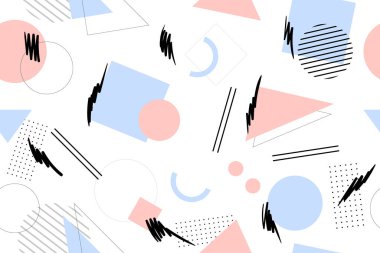 Renkli memphis stilinin serbest vektörü nostaljik arkaplan ya da eski 90 'ların pürüzsüz deseni