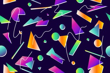 Renkli memphis stilinin serbest vektörü nostaljik arkaplan ya da eski 90 'ların pürüzsüz deseni