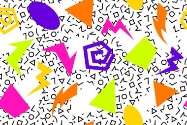 Renkli memphis stilinin serbest vektörü nostaljik arkaplan ya da eski 90 'ların pürüzsüz deseni