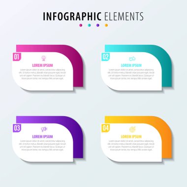 İş Bilgileri Şablonu. İnce çizgi dizaynında 4 seçenek veya adım.