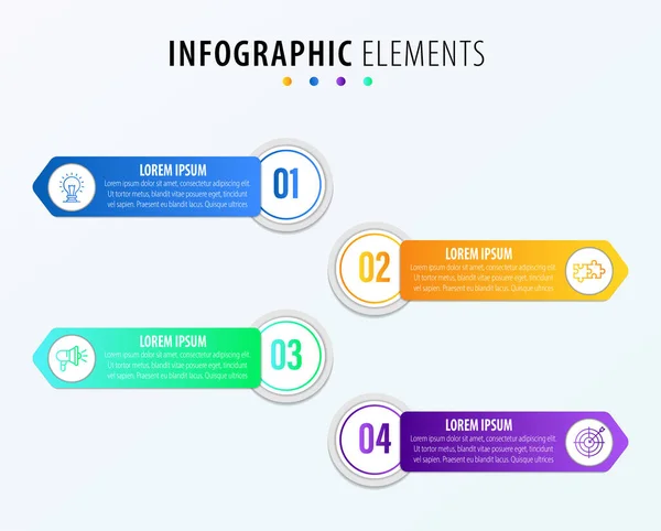 Four Numbered Infographic Elements Row Concept Stages Marketing Strategy Modern — Stock Vector