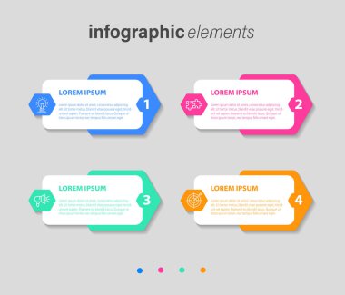 Simgeli ve 4 seçenekli veya basamaklı vektör Infographic etiket tasarım şablonu. İşlem şeması, sunumlar, iş akışı düzeni, afiş, akış şeması, bilgi grafiği için kullanılabilir.