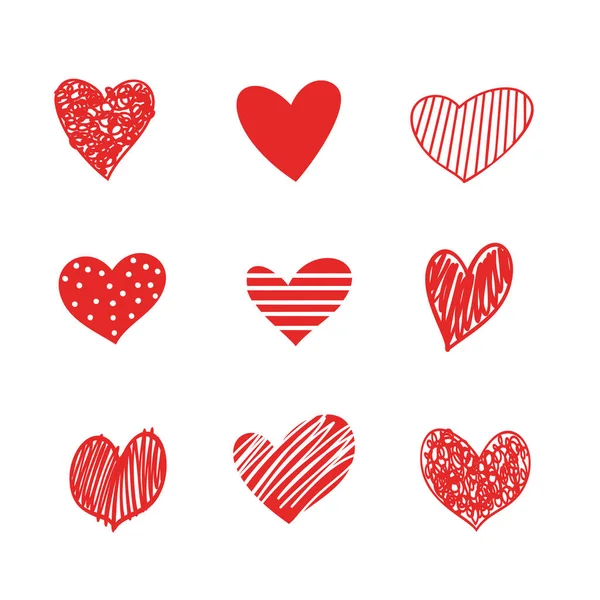 stock vector Doodle hearts sketch set. Various different hand drawn love heart icon love collection isolated on white background. Red heart symbol for Marriage and Valentines Day. 