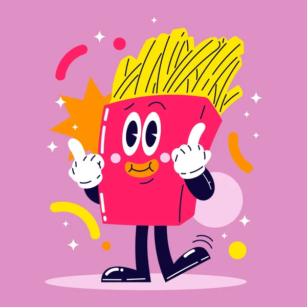 Fast Food Mascot Cartoon Retro Art Vintage Εικονογράφηση Χαρακτήρας — Διανυσματικό Αρχείο