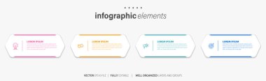 Simgeli ve 4 seçenekli Vector Infographic etiket tasarım şablonu. İşlem şeması, sunumlar, iş akışı düzeni, afiş, akış şeması, bilgi grafiği için kullanılabilir.