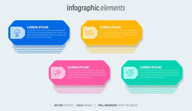 4 adımlı modern bilgi şablonu. Broşür, diyagram, iş akışı, zaman çizelgesi, web tasarımı seçenekleriyle iş çemberi şablonu. Vektör EPS 10