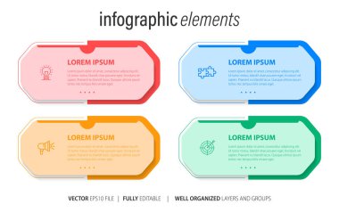 4 adımlı modern bilgi şablonu. Broşür, diyagram, iş akışı, zaman çizelgesi, web tasarımı seçenekleriyle iş çemberi şablonu. Vektör EPS 10