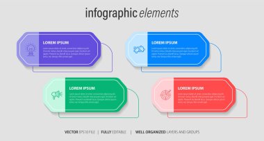 4 adımlı modern bilgi şablonu. Broşür, diyagram, iş akışı, zaman çizelgesi, web tasarımı seçenekleriyle iş çemberi şablonu. Vektör EPS 10