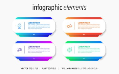 4 adımlı modern bilgi şablonu. Broşür, diyagram, iş akışı, zaman çizelgesi, web tasarımı seçenekleriyle iş çemberi şablonu. Vektör EPS 10