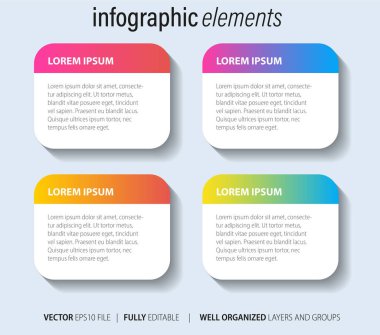 4 ardışık adımlı iş modeli kavramı. Dört renkli grafik elementi. Broşür ve sunum için zaman çizelgesi tasarımı. Infographic tasarım düzeni
