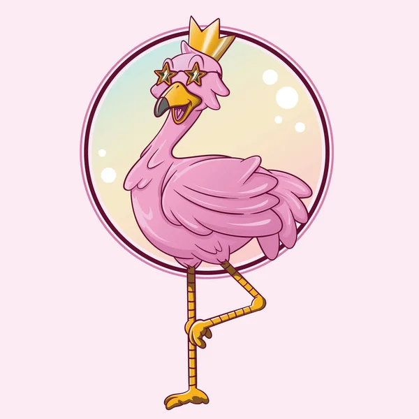 Pink Flamingo Golden Crown Frame Vector Illustration — Stock Vector