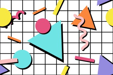 Premium Vector (124; Renkli Memphis tarzı nostaljik arka plan veya 80 'lerin pürüzsüz doksanları