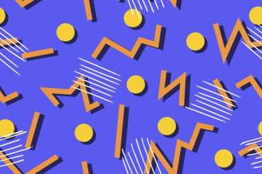 Soyut Retro 80 'ler - 90' lar geometrik şekilli kusursuz şekiller. Düz biçimli vektör illüstrasyonu.