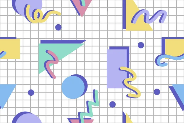 Retro Naadloos Patroon Met Geometrische Vormen Memphis Stijl Vectorillustratie — Stockvector
