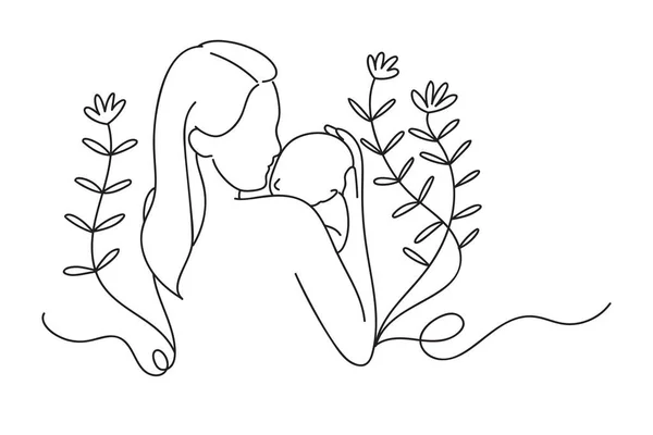 Nepřetržitá Kresba Matky Držící Své Dítě Matky Baby Line Umění — Stockový vektor