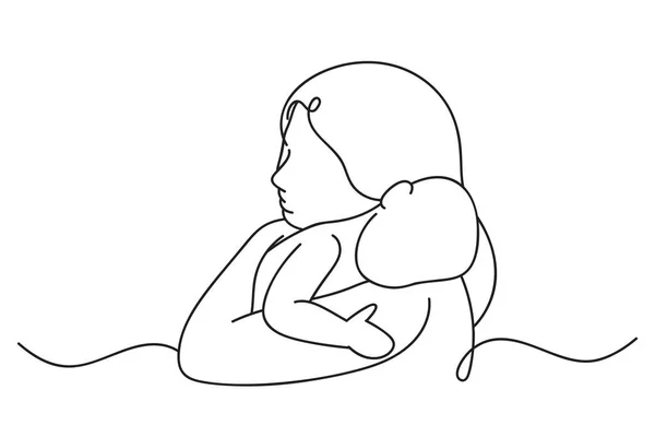 Kontinuierliche Einzeilige Zeichnung Des Neugeborenen Das Auf Mütterlichen Händen Schläft — Stockvektor