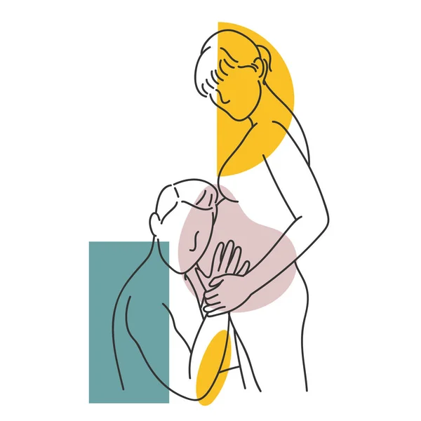 Zwangere Vrouw Met Haar Man Vector Illustratie Lineaire Lijn Kunst — Stockvector