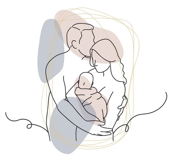 Kontinu Satu Sederhana Garis Abstrak Gambar Ibu Dan Ayah Memegang - Stok Vektor