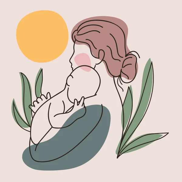 Vektor Ilustrasi Seorang Wanita Dengan Bayi Yang Baru Lahir Dalam - Stok Vektor
