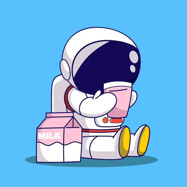 Cute Cartoon Astronaut Milk Box Cute Cartoon Vector Illustration — Stock Vector