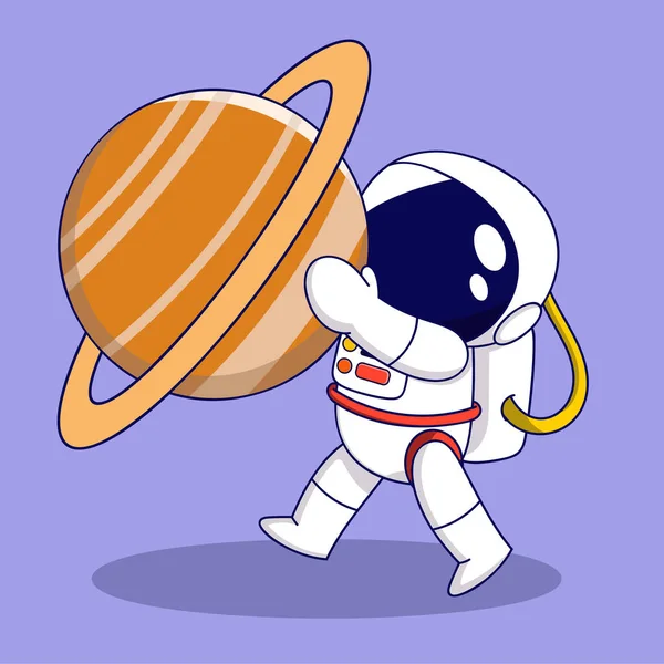 Милый Астронавт Мультипликатор Несущий Планету Векторная Иллюстрация Стиле Мультфильма — стоковый вектор