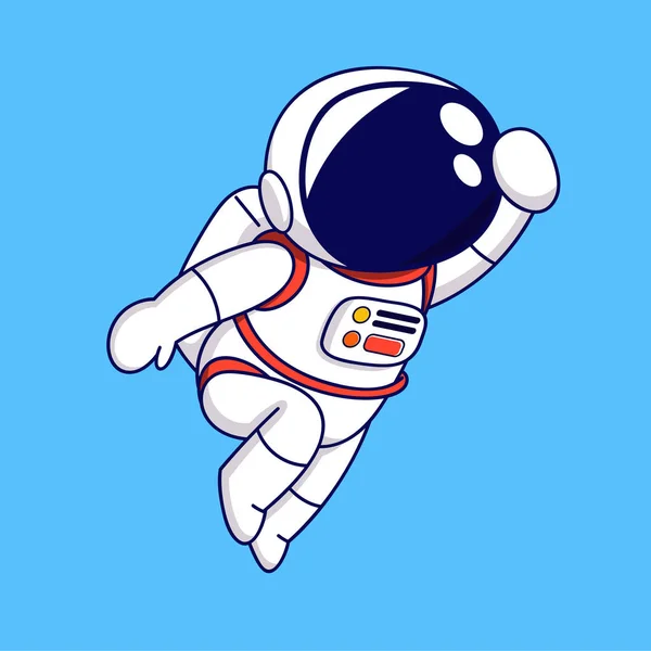 可爱的卡通宇航员在空间飞行 蓝色背景的卡通矢量图解 — 图库矢量图片