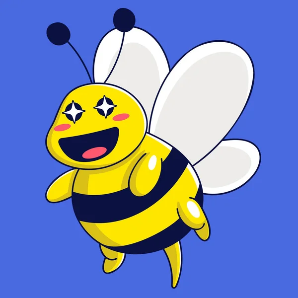Cute Cartoon Bee Vector Illustration Isolated Blue Background — Stock Vector
