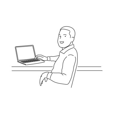 İş adamı ya da profesyonel kişinin resmi. Basit Japon çizgi film tarzıyla çalışan insan çizgisi sanat vektörü