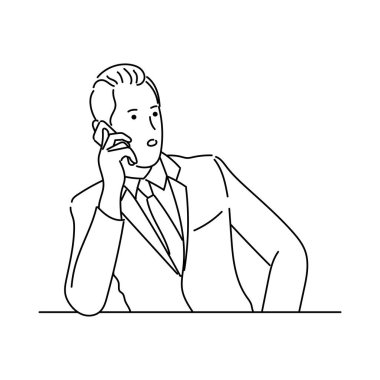 İş adamı ya da profesyonel kişinin resmi. Basit Japon çizgi film tarzıyla çalışan insan çizgisi sanat vektörü