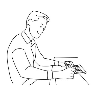 İş adamı ya da profesyonel kişinin resmi. Basit Japon çizgi film tarzıyla çalışan insan çizgisi sanat vektörü