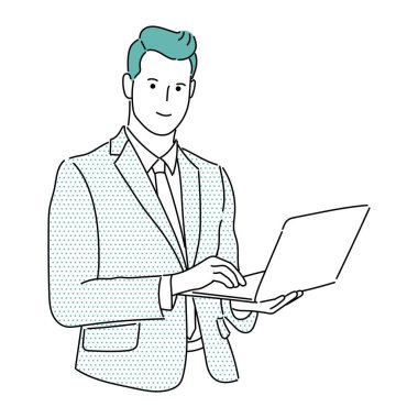 İş adamı ya da profesyonel kişinin resmi. Basit Japon çizgi film tarzıyla çalışan insan çizgisi sanat vektörü