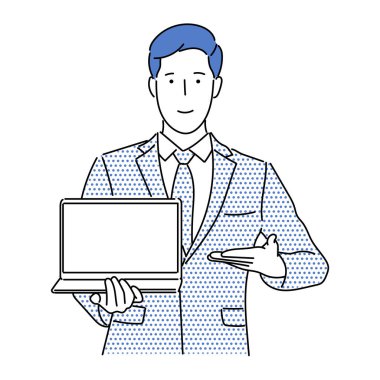 İş adamı ya da profesyonel kişinin resmi. Basit Japon çizgi film tarzıyla çalışan insan çizgisi sanat vektörü