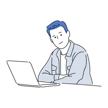 İş adamı ya da profesyonel kişinin resmi. Basit Japon çizgi film tarzıyla çalışan insan çizgisi sanat vektörü