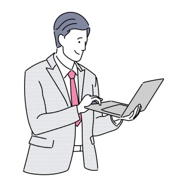 İş adamı ya da profesyonel kişinin resmi. Basit Japon çizgi film tarzıyla çalışan insan çizgisi sanat vektörü