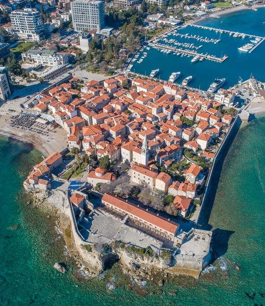 Alte Stadt Budva Einem Schönen Sommertag Montenegro Luftbild Ansicht Von — Stockfoto
