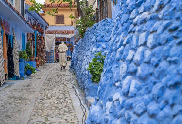 Eine Enge Straße Blue Chefchaouen City Marokko — Stockfoto
