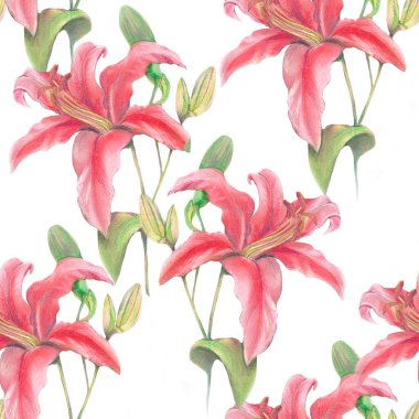 Pastel zambak çiçekleri ile kusursuz desenli süs.